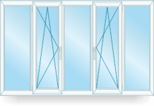 Пятистворчатая балконная рама из профиля BRUSBOX